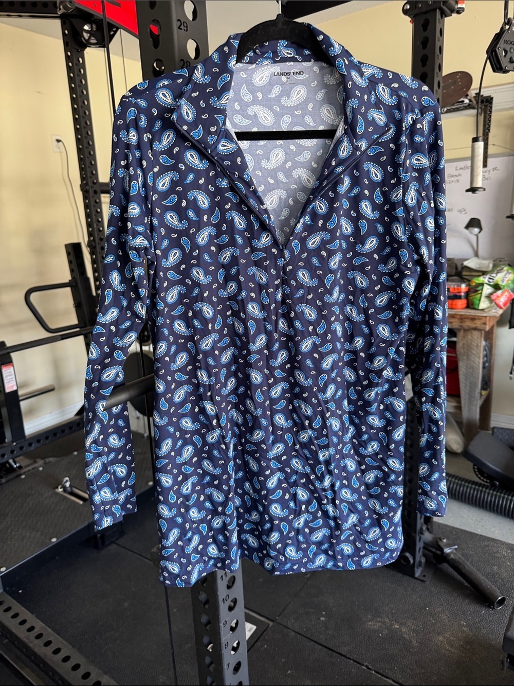 Lands' End Navy Blue Paisley Swim SPF coverup size Medium
